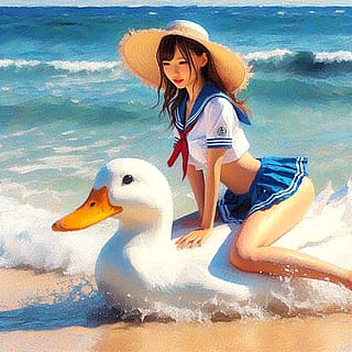 A girl and her duck.'