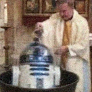R2-D2 is getting baptized'