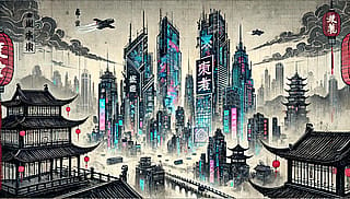 Ink painting style cyberpunk city'