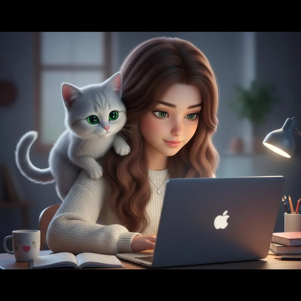 I used AI to recreate the scene of my cat keeping me company while I was staying up late studying picture 1 of 1