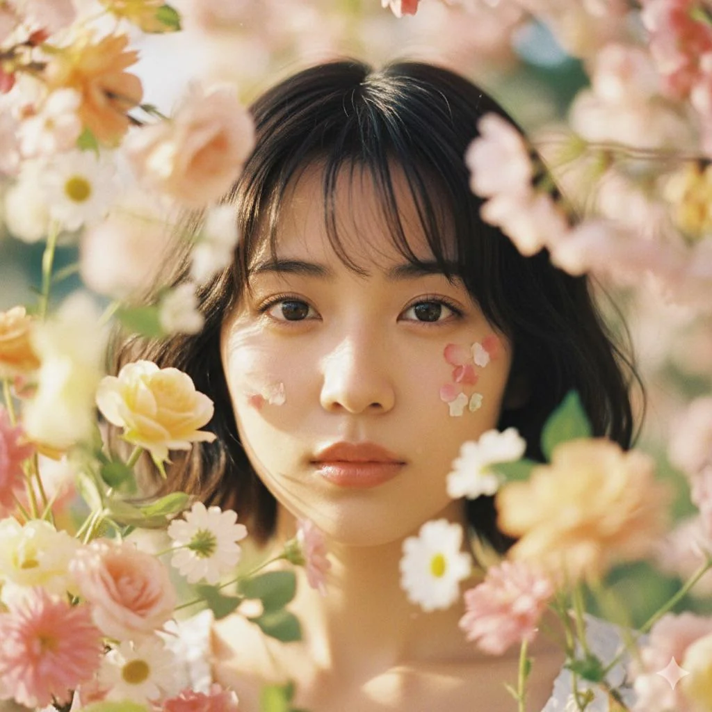 Close up flare through flowers picture 1 of 1
