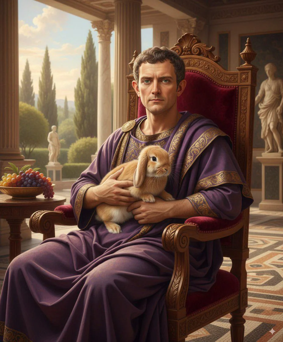An ancient Roman nobleman holding a bunny picture 1 of 1