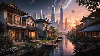 Canal Home Sunset on an Alien World'