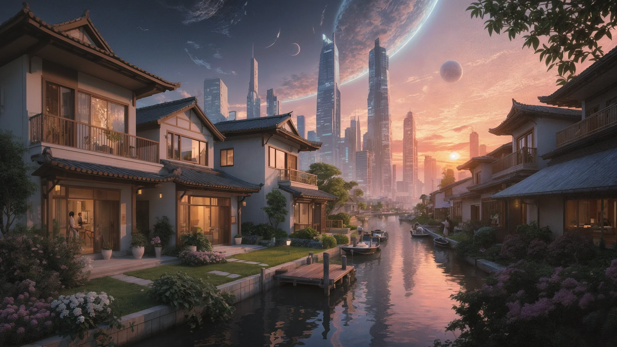 Canal Home Sunset on an Alien World picture 1 of 1