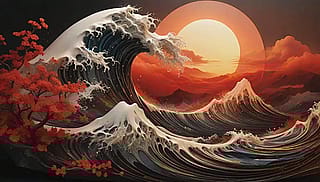 Hokusai Wave sunset'