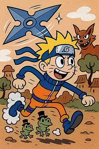 Naruto in rubber hose art style'