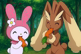 My Melody and Lopunny having carrots'