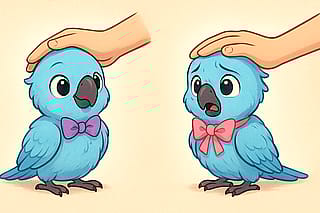Two Spix Macaw chicks are petted. One likes it, the other do not.'