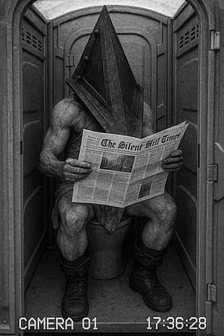 CCTV Image of Pyramid Head using a porta potty'