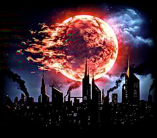 Burning Moon over the Concrete Jungle'