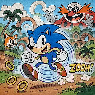Sonic the hedgehog in rubber hose art style'