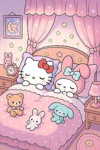 Hello Kitty and My Melody Sleeping'
