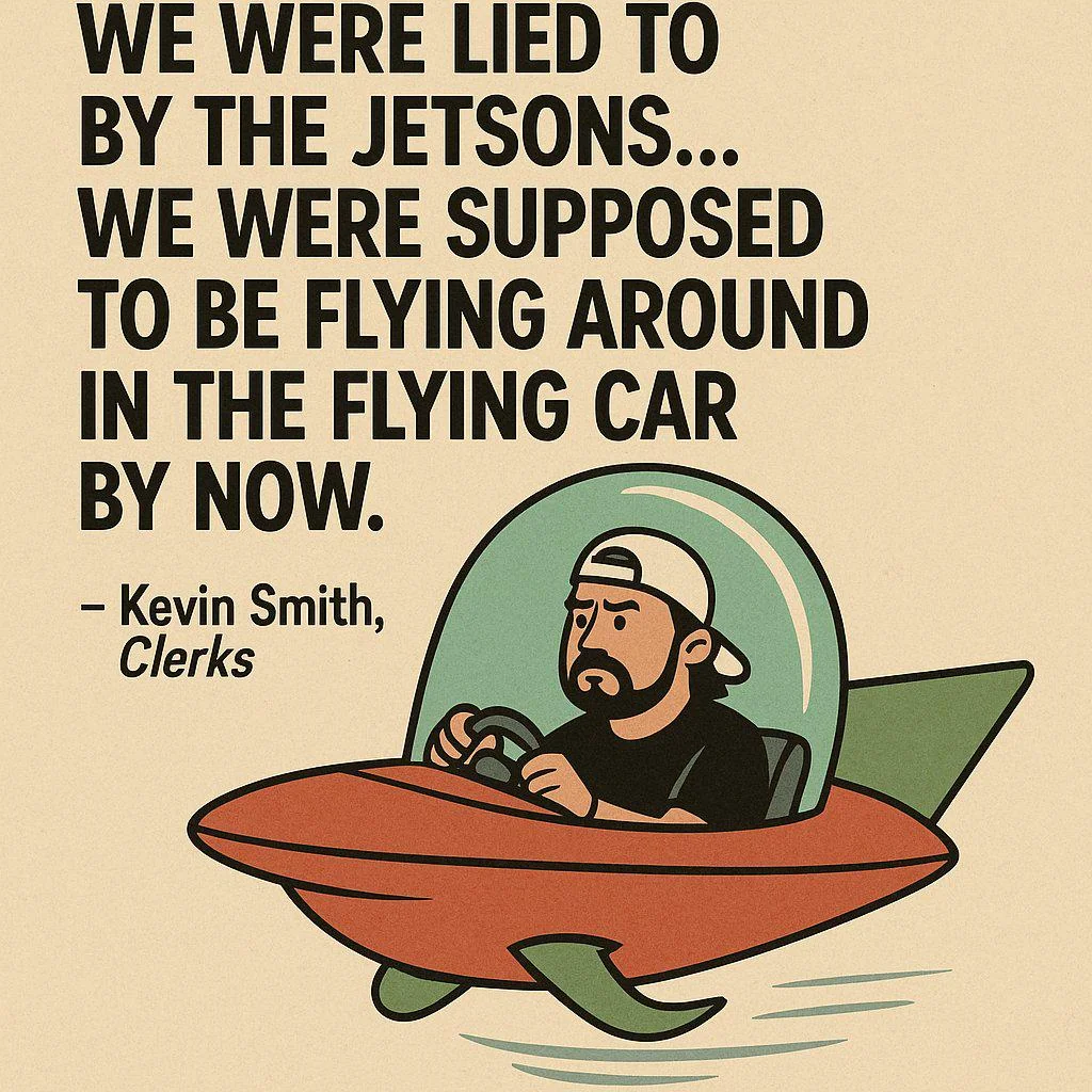 “We were lied to by The Jetsons… We were supposed to be flying around in the flying car by now.” - Kevin Smith, Clerks picture 1 of 1