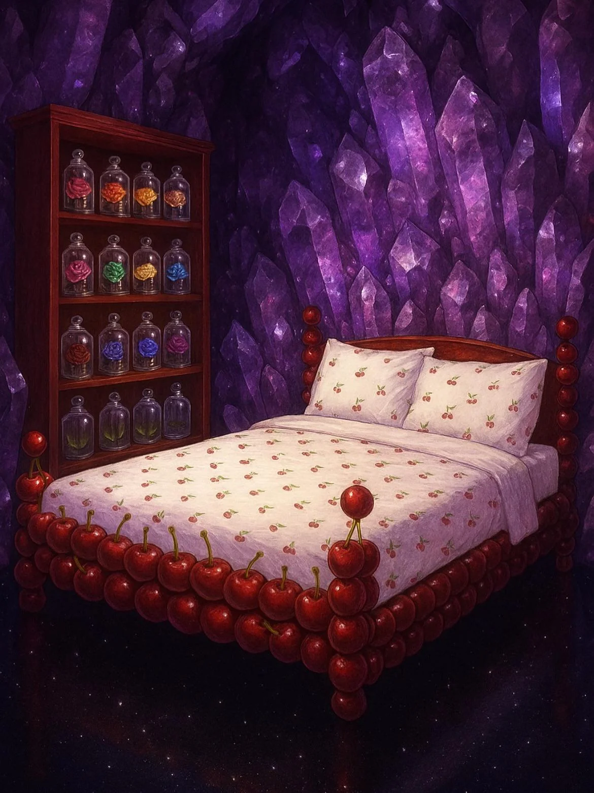 Amethyst Crystal Wall Bedroom with a Cherry Fruit Bed picture 1 of 1