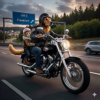 Cat & Dog on a ride on the German highway'