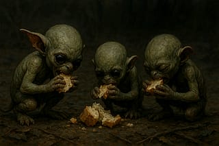 Goblins eating bread'