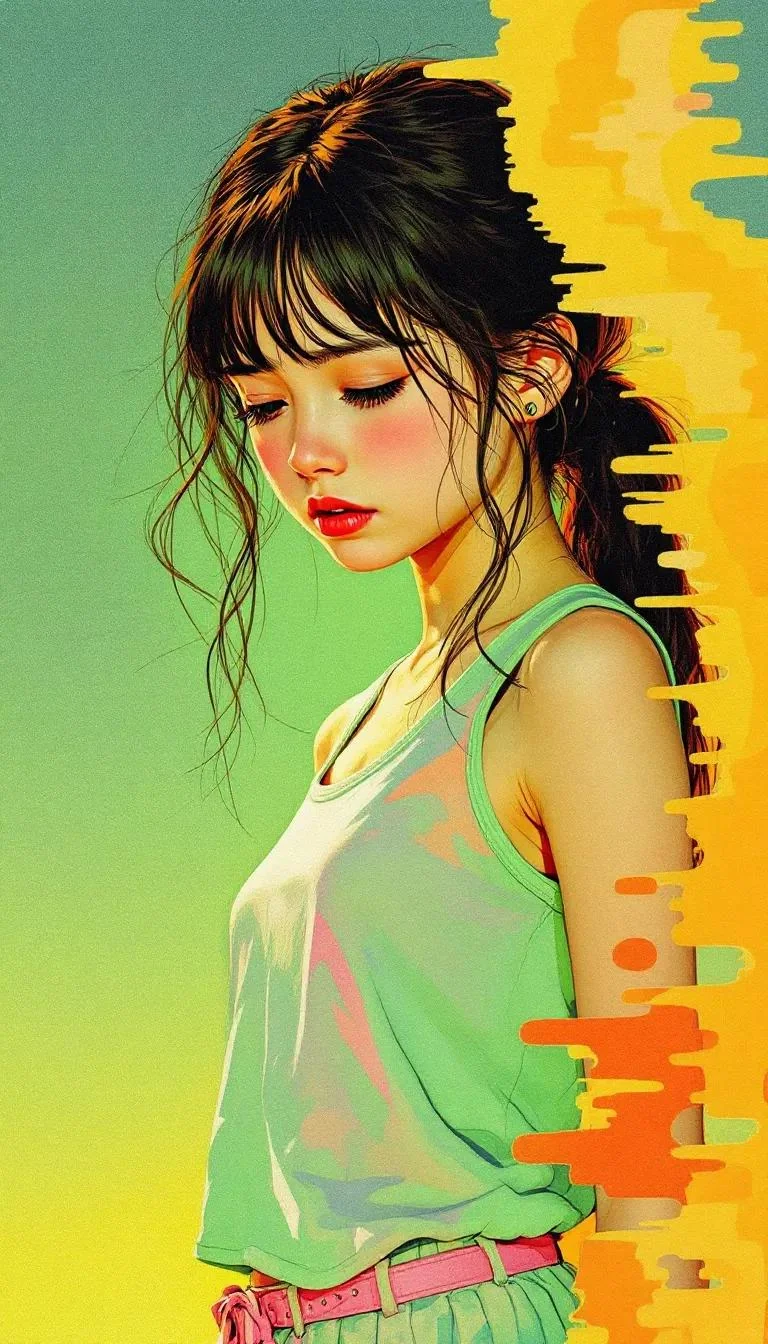 Little girl lost in thought, a splash of color in a muted world. picture 1 of 1
