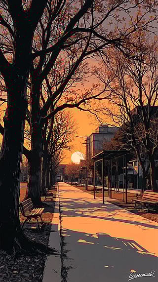 Tree-lined path at dusk / Phone Wallpaper Archives'