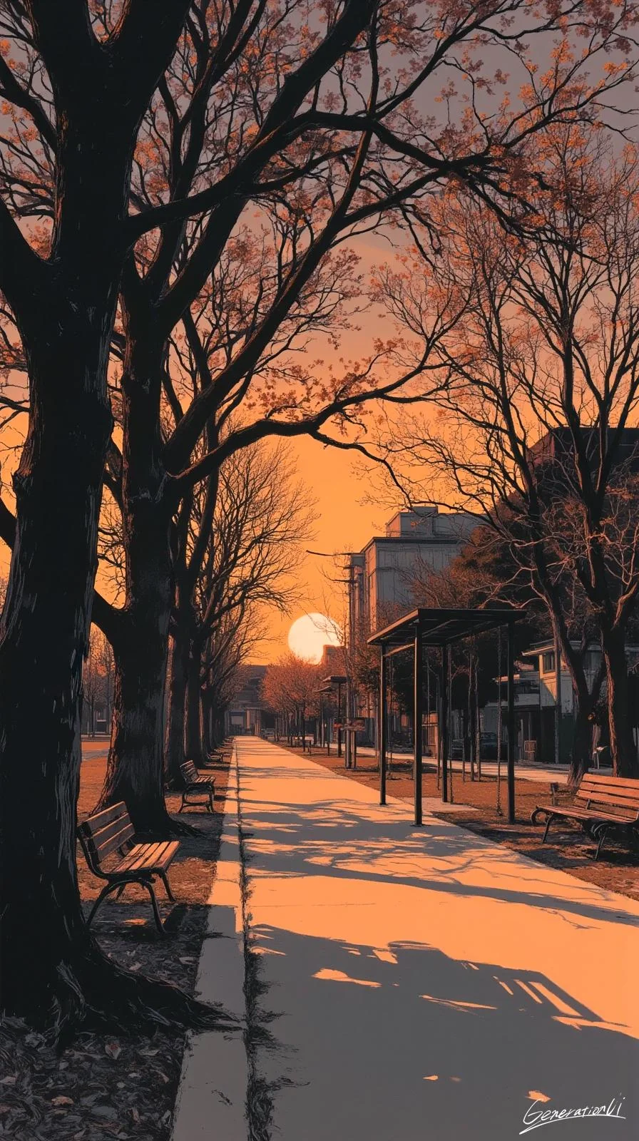 Tree-lined path at dusk / Phone Wallpaper Archives picture 1 of 1