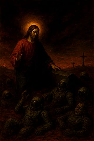 Jesus Watches Over the Fallen on Mars, 2345 AD'