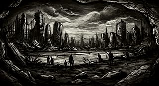 Artist unknown, After the Fall, date unknown, charcoal on stone'