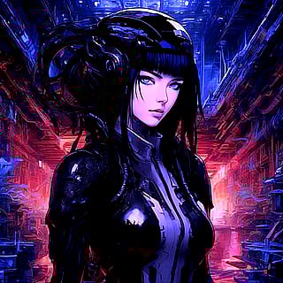 Cyberpunk woman fused with xenomorph'