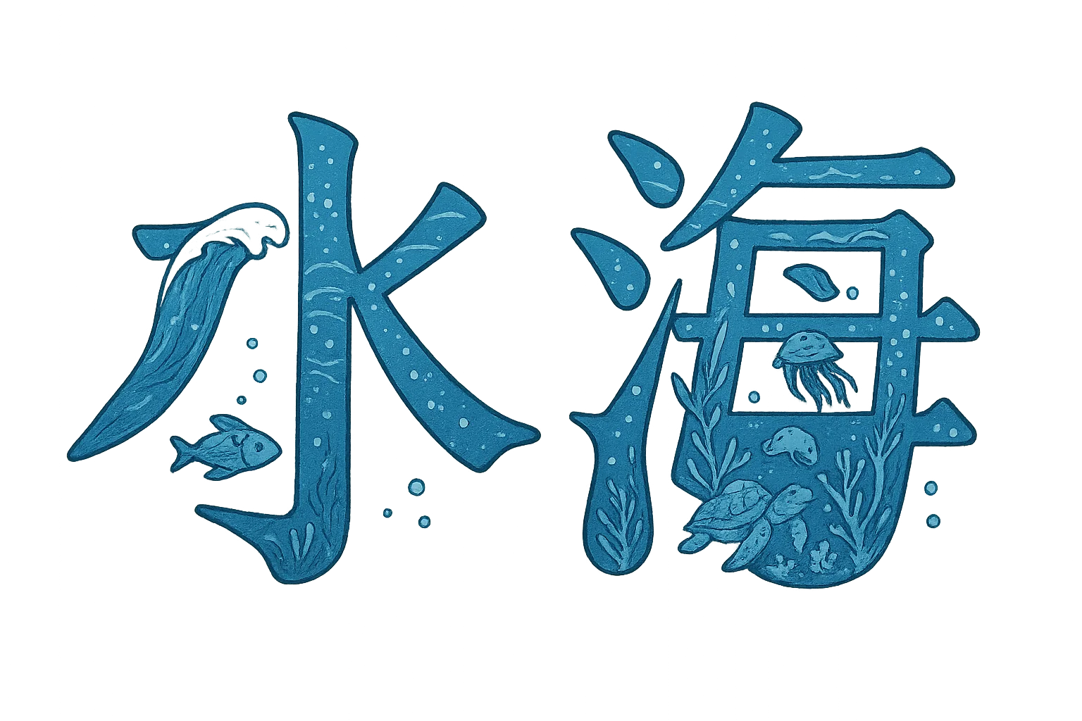 The Mandarin Character for Water depicted as a picture of the sea picture 1 of 1