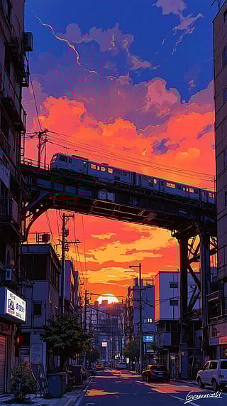 Train Bathed in Sunset Light / Phone Wallpaper Archives'