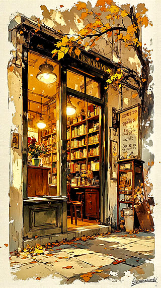 An Autumn Afternoon at the Bookstore / Phone Wallpaper Archives'
