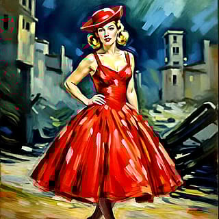 Woman in red dress'