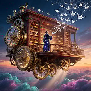 A surreal floating library.'