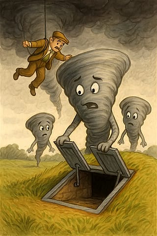 A Family of Tornadoes Rushing to A Human Shelter'