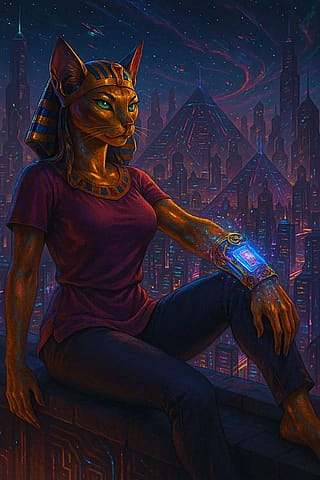 Futuristic cat pharaoh'