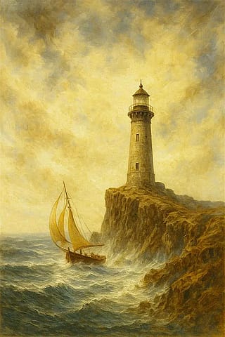 Light house and ship'