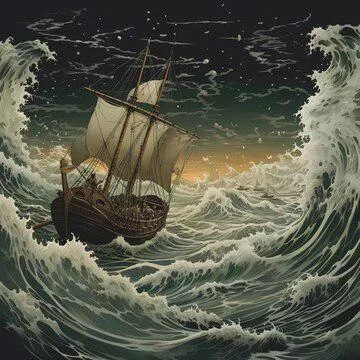 Ship tossed in raging sea picture 1 of 1