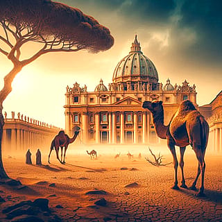 2070: Rome and the church of Saint Peter, after Italy has become a desert for climate change'