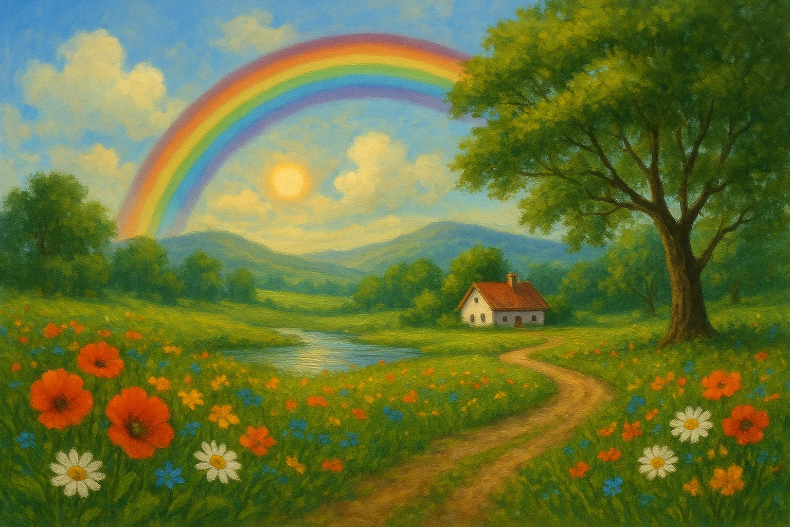 I told Chat GPT to make an illustration of the scene Louis Armstrong described in his song "What a Wonderful World" picture 1 of 1