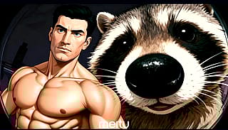Men and raccoon'