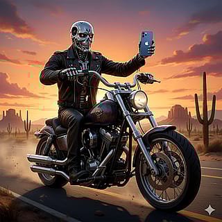The T-800 holding his phone on his motorcycle 🏍️'
