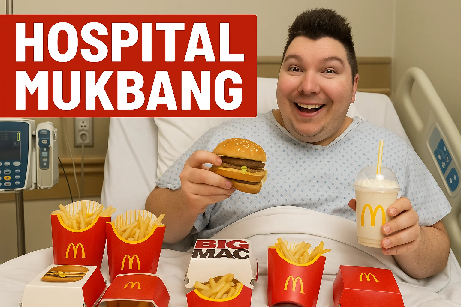 Nikocado Avocado celebrates his heart attack by mukbanging McDonalds in the hospital picture 1 of 1