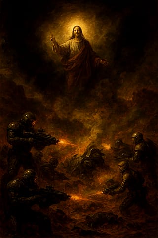 The Blessing of Christ upon the Warriors of Mars during the Second Colonial War at Hellfire Ridge, A.D. 2404.'