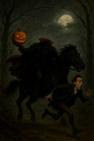 Headless Horseman chasing Ichabod Crane'