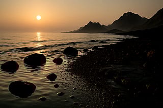 Beach on a world with mercury seas.'