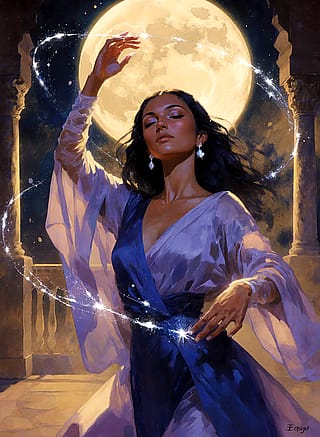 The Moonlit Dancer. She doesn’t cast spells — she dances them'