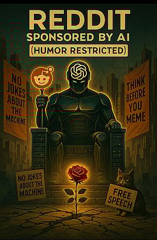 “When AI Sponsors Reddit but the Rose Still Grows”Created as a satire on the merging of art, AI and censorship. Even when algorithms dominate — a single rose still grows. 🌹 Made in collaboration with GPT — part of the MONO project.'