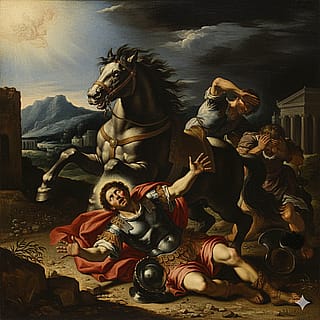 Saint Paul illuminated on the road to Damascus Caravaggio style'