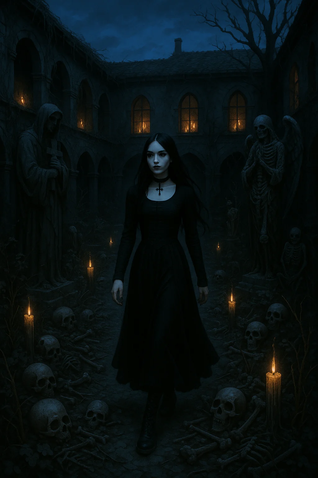 Goth Girl in courtyard of Candles and Bones picture 1 of 1