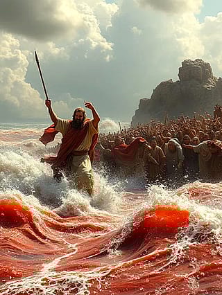 Moses parting Red Sea with DeepAI'