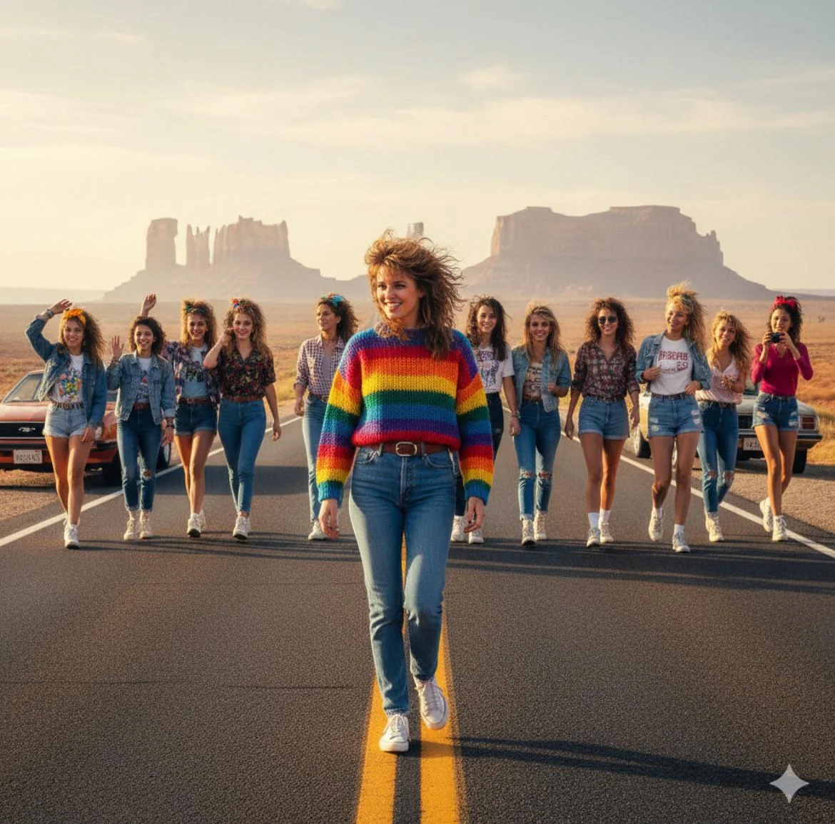 Girls in 1985 walking in the middle of Highway 163, Monument Valley picture 1 of 1