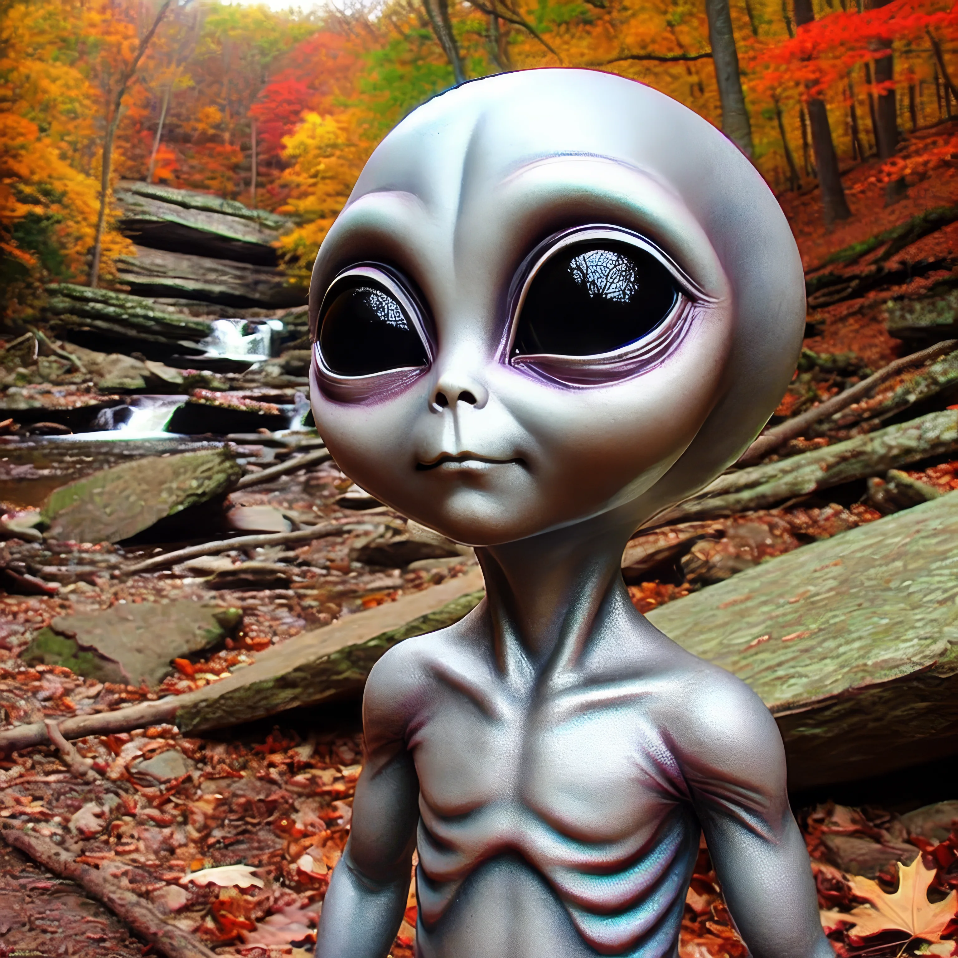 A little alien enjoying Autumn in the Finger Lakes region of New York State (SDXL) picture 1 of 1